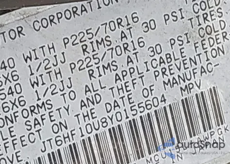 2000 Lexus Rx 300 z USA, uszkodzony, nr VIN JT6HF10U8Y0155604